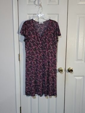 EUC Kaileigh Black And Purple Floral Midi Dress